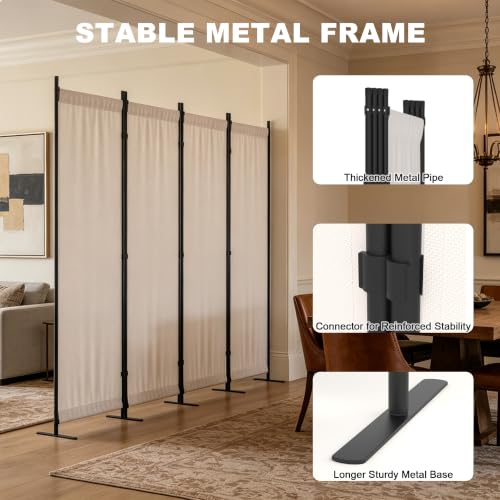 4 Panel Room Divider, 6FT Folding Privacy Screens(Beige, 4 Panel-88'') | Portable Partition Room Dividers, Freestanding Wall Divider for Office, Studio, Room Separation - color: Beige