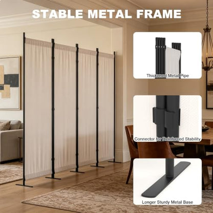4 Panel Room Divider, 6FT Folding Privacy Screens(Beige, 4 Panel-88'') | Portable Partition Room Dividers, Freestanding Wall Divider for Office, Studio, Room Separation - color: Beige