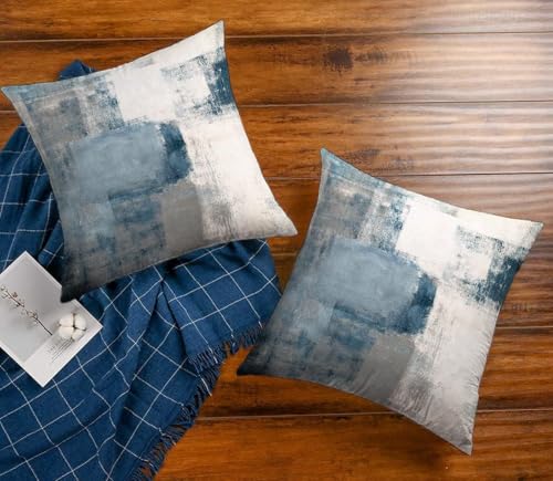 Throw Pillow Covers 18x18 Set of 2 Blue and Grey Art Throw Pillow Covers Soft Decorative Couch Pillow Covers for Home Living Room Bedroom - color: Grey Blue, size: 18" x 18" (Pack of 2)