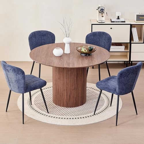 47" Round Dining Table for 4, Farmhouse Kitchen Table [Chamfered Edge Tabletop] Circle Pedestal Dinner Table, φ47.2"x29.5"H, Brown - color: Basic Brown 47