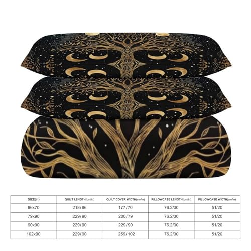 Boho Mandala Tree 3 Piece Reversible Bedding Set 90"x90",Double Sided Brushed Microfiber Duvet Cover Set with 2 Pillowcases Soft Breathable Comforter Cover for Home - color: Boho Mandala Tree, size: 90"x90"