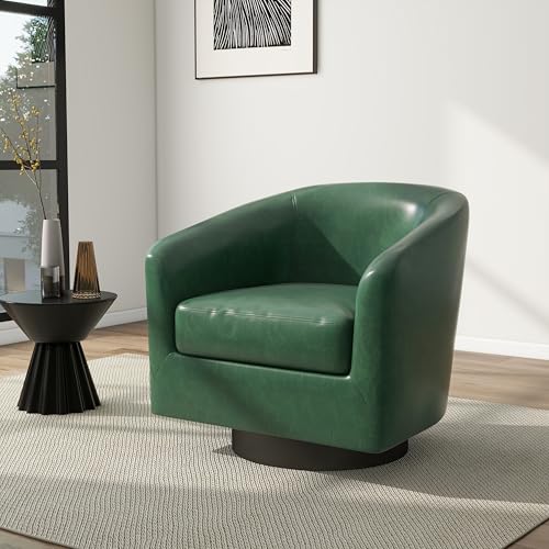Swivel Barrel Accent Chair, Comfy Reading Armchair, Green, Set of 1 | Club Chairs for Adults, Low-Back Design, Modern Round Style, Solid Wood Frame & Metal Swivel Base, For Living Room & Bedroom - color: Green
