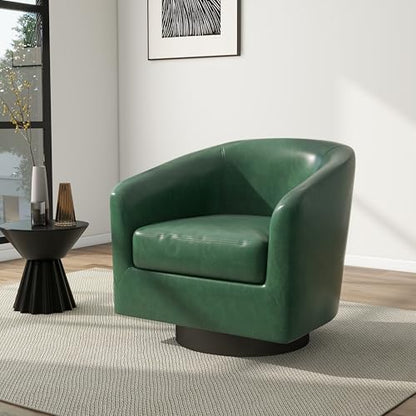Swivel Barrel Accent Chair, Comfy Reading Armchair, Green, Set of 1 | Club Chairs for Adults, Low-Back Design, Modern Round Style, Solid Wood Frame & Metal Swivel Base, For Living Room & Bedroom - color: Green