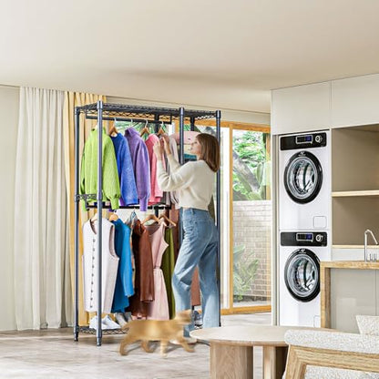M MZG Heavy Duty Rolling Garment Rack 3 Tiers Adjustable Wire Shelving Clothes Rack with 3 Rods and Side Hooks,Storage Closet Clothing Rack Black 15.7" D x 43.3" W x 76.5" H - color: Black, size: 2 composition 15.7"D x 43.3"W x 76.5"H