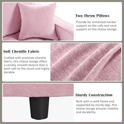 55" Modern 2-Seater Chaise Lounge Sofa Bed - Chenille Upholstered Loveseat Couch with Tufted Seat & Detachable Pillows, Space-Saving Sleeper Sofa (Pink) - color: Pink