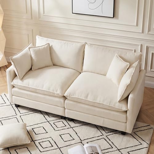 Oversized Loveseat Sofa, 70" Sectional Cloud Couch, 2 Seat Modern Comfy Sofa Chenille Deep Seat Couches with 2 Pillows, for Small Apartment, Living Room (Beige 70" Loveseat) - color: Beige, size: 70" Loveseat