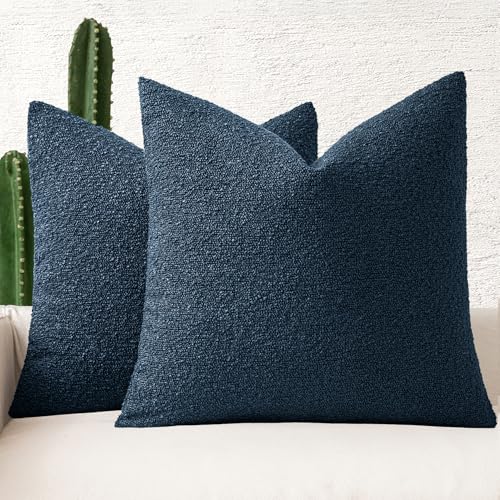 MIULEE 18x18 Decorative Lumbar Boucle Couch Pillow Covers Navy Blue | Set of 2 Textured Neutral Throw Pillow Covers, Accent Solid Pillowcases, Sofa Living Room Home Decor - color: Navy Blue, size: 18" x 18" (Pack of 2)