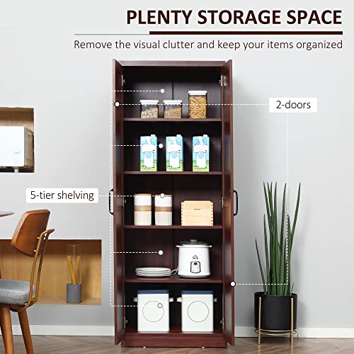 HOMCOM 63" 2-Door Kitchen Pantry 5-Tier Espresso | Freestanding Storage Cabinet, Shelving, 2 Adjustable Shelves, for Dining Room - color: Espresso