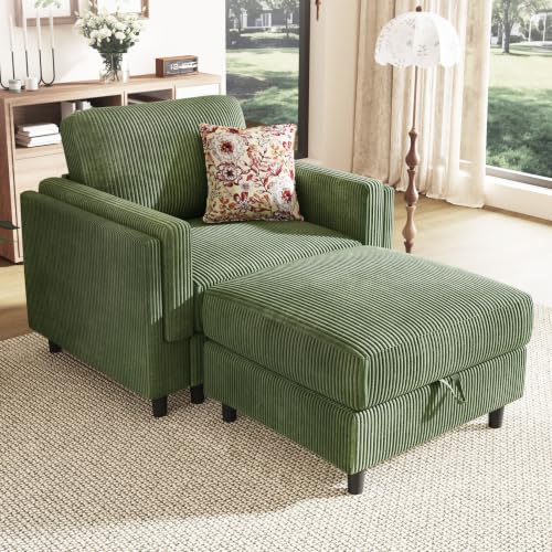 KKL Single Sofa Couch with Storage Ottoman, Modular Sectional Small Couch | Comfy Living Room Chair with Deep Seat, Single Sofa Chair for Apartments Dorms Offices - color: Green, size: One Seat+Ottoman