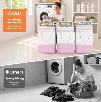 TranquilRelax 3-Pack Laundry Basket, Laundry Hamper, Pink-75L | Freestanding＆Water-Resistant Laundry Hamper, Collapsible Tall Clothes Hamper with Carry Handles for Clothes, Laundry Basket - color: Pink, size: 75L