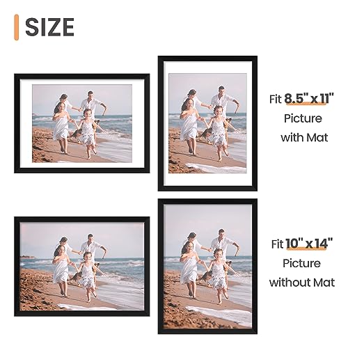 upsimples 10x14 Picture Frame Set of 5, Display Pictures 8.5x11 with Mat or 10x14 Without, Wall Gallery Poster Frames, Black - color: Black, size: 10x14