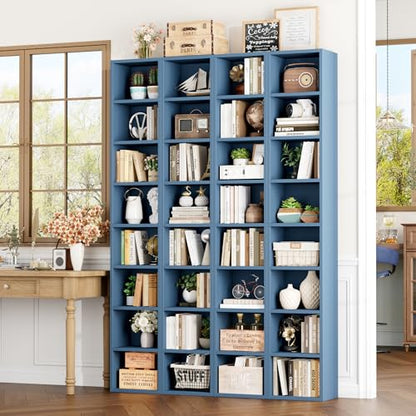 FOTOSOK 2 Pcs 71'' Tall Narrow Bookshelf, 8-Tier Media Tower Rack Set of 2 | CD DVD Storage Cabinet with Adjustable Shelves, Tall Narrow Bookcase Skinny Display Bookshelf Slim Shelf, Blue - color: Blue