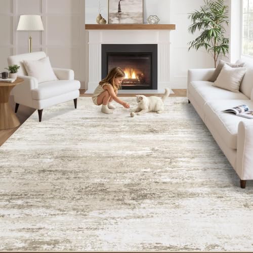 Washable Rug 5x7 Area Rugs for Living Room: Neutral Soft Rug Abstract Non Slip Low Pile Modern Carpet for Bedroom Kitchen Nursery Office Dining Room Indoor (Beige, 5'x7') - color: Beige, size: 5' x 7' (Rectangular)