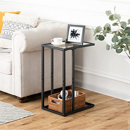 HOOBRO C Shaped End Table, Set of 2, Glass Side Table with Metal Frame, Black Coffee Table for Small Space, Modern Style, for Living Room, Black BK03SFP201 - color: Black