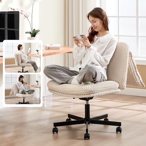 Fizzin Cross Cross Chair Memory Foam Armless with Wheels Home Office Beige - color: Beige