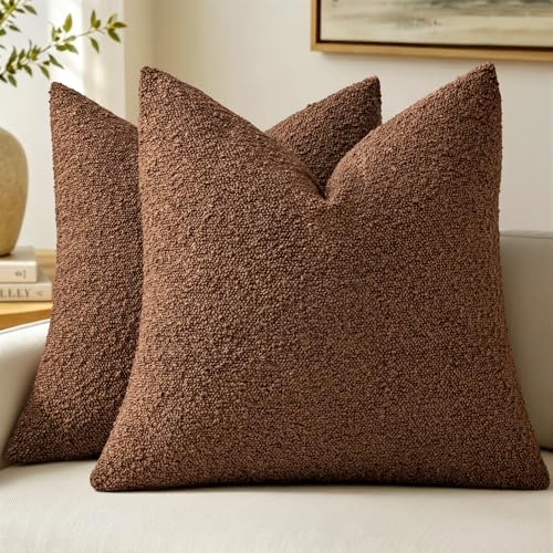 MIULEE 18x18 Decorative Lumbar Boucle Couch Pillow Covers Chestnut Brown | Set of 2 Textured Neutral Fall Autumn Throw Pillow Covers, Accent Solid Pillowcases, Sofa Living Room Home Decor - color: Chestnut Brown, size: 18" x 18" (Pack of 2)