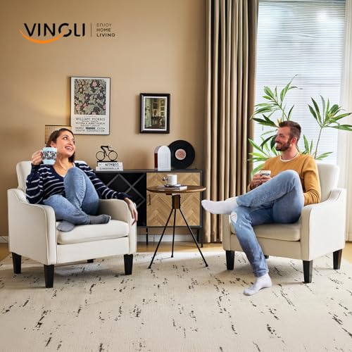 VINGLI Beige Accent Chairs for Living Room, Line Comfy Upholstered Chair Mid Century Modern Armchair for Bedroom, Home Office, Small Spaces, Apartment - color: Beige