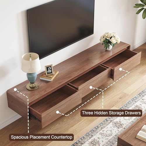 Floating TV Stand - Wall Mounted Mid Century Entertainment Center with 3 Storage Drawers, Modern Media Console Fits 65-85 Inch TV for Living Room(Walnut, 78.74", Wall Mounted (Floating)) - size: 78.74"