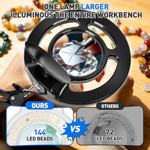 KIRKAS Magnifying Glass with Light, 2,200 Lumens Magnifying Lamp 12X | with Clamp, Stepless Dimmable Real Glass Lens Magnifier, Adjustable Arm Workbench Light for Close Work Hobby Repair - Black - color: Black