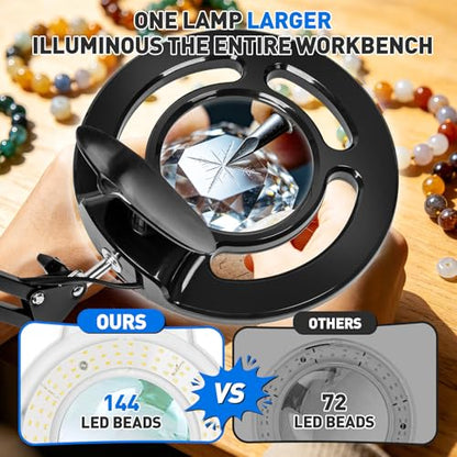 KIRKAS Magnifying Glass with Light, 2,200 Lumens Magnifying Lamp 12X | with Clamp, Stepless Dimmable Real Glass Lens Magnifier, Adjustable Arm Workbench Light for Close Work Hobby Repair - Black - color: Black