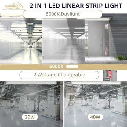 4FT LED Linear Strip Emergency Stairwell Light, 2 Watt Selectable, 20W/40W, 2500lm/5000lm, Battery Backup, 5000K, IP20, 0-10V Dimmable 4 Foot Flush Mount Commercial LED Shop Ceiling Light Fixture, ETL