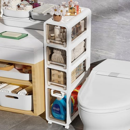4-Tier Slim Bathroom Storage Cabinet,Narrow Floor Cabinets with Drawers and Wheels,Rolling Narrow Organizer for Small Spaces,Kitchen,Laundry,9”W - size: 4-Tier-9”W