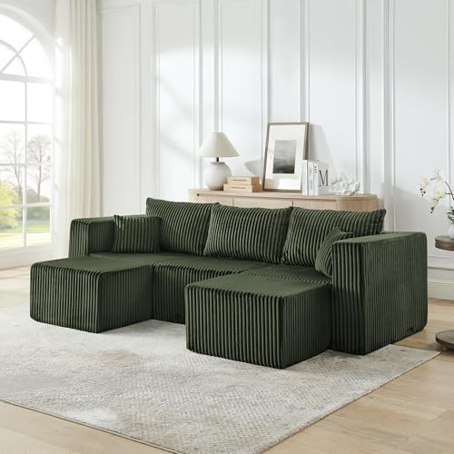 Compact Modular Sectional Sofa, Foam, Green, Space-Saving Design, No Assembly Required - color: Green, size: 42x18x17