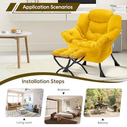 Lazy Chair with Folding Ottoman Modern Large Accent Chair,Contemporary Lounge Leisure Sofa Chair with Armrests Upholstered Sofa Armchair Reading Chair for Bedroom,Dorm & Office (Yellow-f) - color: Yellow