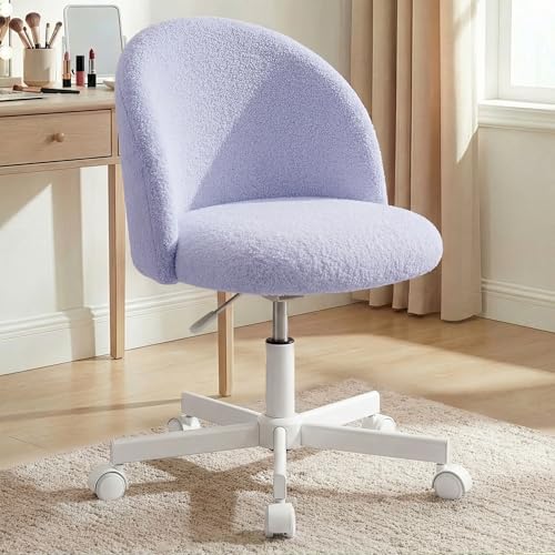 NEO CHAIR Vanity Chair with Wheels, Comfy Adjustable Armless Seat, Purple | Small Cozy Teddy Fleece, Padded Comfortable Back Support, Durable Base for Makeup, Reading, Computer Use, or Office Tasks - color: Purple