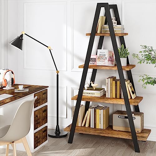4-Tier Industrial Bookshelf with Metal Frame by Recaceik - For Home Office and Living Room