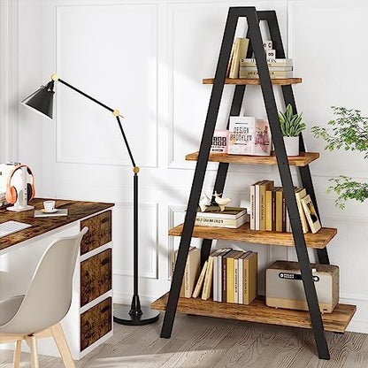 4-Tier Industrial Bookshelf with Metal Frame by Recaceik - For Home Office and Living Room