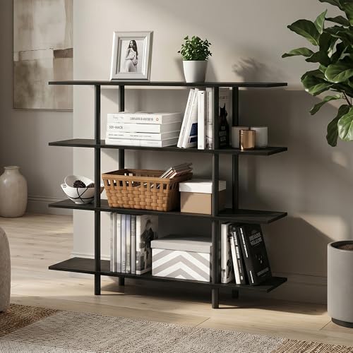 4-Tier Accent Display Shelf, Toolless Open Shelves, Round Tubes Storage Shelves, Book Shelf for Organization and Storage, Garage, Home Office, Living Room, Espresso - color: Espresso/Black, size: 4 Tier