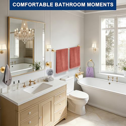 5 Pieces Bathroom Hardware Accessories Set Brushed Gold, 24Inch Bathroom Towel Rack Set SUS304 Stainless Steel, Round Toilet Paper Holder with Shelf Heavy Duty, Wall Mounted - color: Brushed Gold, size: 5 Pieces 24" A