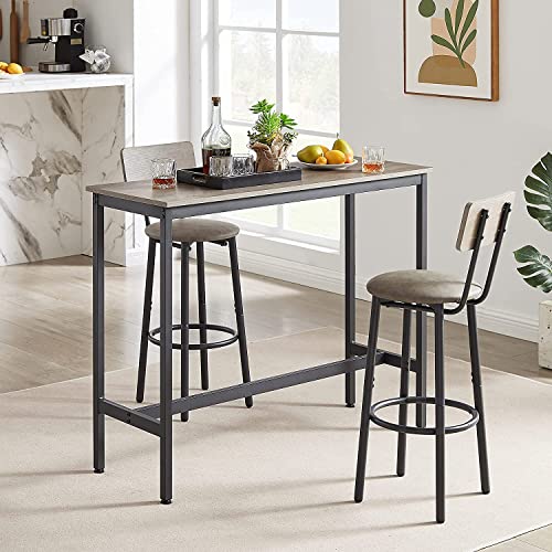 Spaco Bar Table Set for 2, Small Kitchen Dining Table Set with 2 PU Upholstered Stools, Counter Height Dining Table Set with Iron Frame for Kitchen,Small Space - color: Grey, size: 3 Piece-1 Rectangular Table and 2 Round Stools