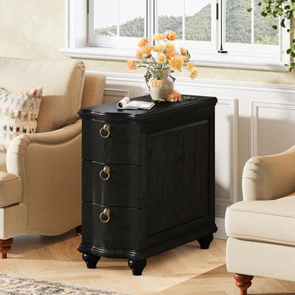 Tribesigns Wood Black End Table, 3-Drawers Fully Assembled Narrow Slim Side Table, No Assembly Required, Nightstand for Bedside, Small Spaces, Living Room, Bedroom - color: Black