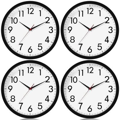 4 Pack Multi-Time Zone Clocks Silent Non Ticking Quartz Battery Operated | 12 Inch Black Modern Wall Clock Quiet for Classroom Clocks for Living Room Garage Office Home Bedroom Kitchen Bathroom - size: 12 Inch