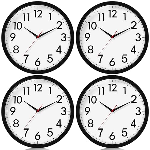 4 Pack Multi-Time Zone Clocks Silent Non Ticking Quartz Battery Operated | 12 Inch Black Modern Wall Clock Quiet for Classroom Clocks for Living Room Garage Office Home Bedroom Kitchen Bathroom - size: 12 Inch