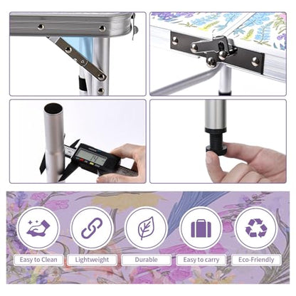 Yriuat Folding Camping Table 2ft Portable Pinic Table Adjustable Height Small Card Table Aluminum Foldable Lightweight with Carry Handle for Outdoor Indoor Hiking Camp BBQ Beach (Blooming Floral) | Adjustable Height, Carry Handle, Aluminum Foldable Lightw