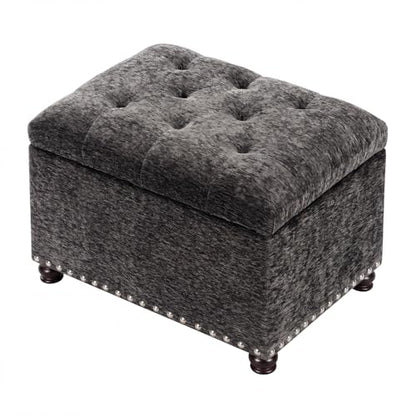 Storage Ottoman Bench, Rectangle 24" Velvet Foot Rest Stool Square Footstool for Living Room, Bedroom, Charcoal Grey - color: Charcoal Grey