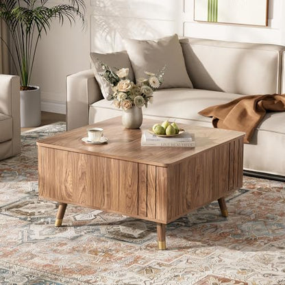 JOINICE Walnut Lift Top Coffee Table with Storage for Living Room,Square | 32" Multi-functional Pop Up Center Table,Large Hidden Compartments with Solid Wood Legs,Lift to 23",Hold 100lbs,Easy Assembly - color: Walnut_square