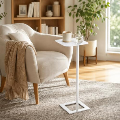 Modern Stable C Table End Table, 23.4" Tall, Medium, White | C Shaped Side Table that Slides Under Sofa, Slim Under Couch Table, Industrial Coffee Tray Table for Living Room Bedroom - color: White, size: Medium