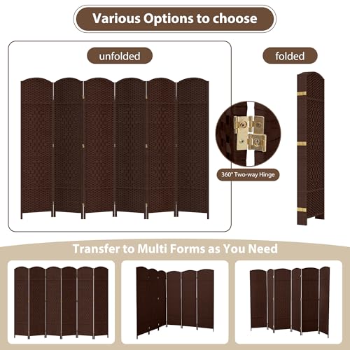6 Panel Room Divider, 6 FT Wide Folding Screen Room Divider, Brown | Double Hinged Folding Screen Room Dividers for Patio Privacy - color: Brown, size: 6 Panels