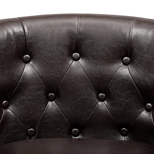 Naomi Home Emma Faux Leather Tufted Barrel Accent Chair - Espresso | Solid wood frame, sturdy legs and easy-clean faux leather create lasting comfort for living room, bedroom or office. - color: Espresso, style: Barrel