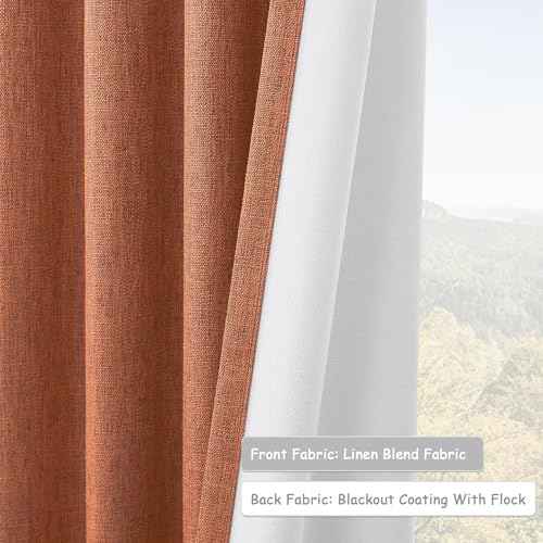 UHITECH 35 Inch Long Short Blackout Curtains for Small Window, Terracotta | Linen Blend, Suitable for Kitchen/Bedroom/Basement/Living Room, Boho, Thermal Insulated, Noise Cancelling, Soundproof - color: Terracotta, size: 50"W x 35"L (Pack of 2)