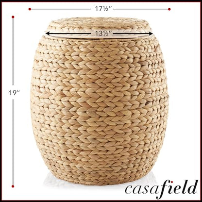 Casafield Round Storage Basket with Lid - Natural, Handwoven Water Hyacinth Organizer for Laundry, Blankets, Plants, Bedroom, Living Room, Home Office - color: Natural