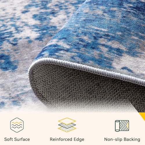 RELEANY Washable Runner 3'x12' Abstract Area Rug for Hallway Blue Gray | carpet for kitchen, entryway, bathroom, living room, bedroom, printed pattern, non-slip, soft, stain-resistant, easy to clean - color: Blue/Gray, size: 3' x 12' (Runner)