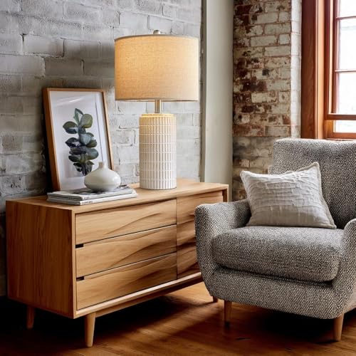 PoKat 24" Modern Ceramic Table Lamps Set of 2 for Bedroom, White Bedside Lamps for Night Stands, Farmhouse Desk Decor Nightstand Table Lamps for Living Room End Table Beige - color: 24'' Medium - Beige and White