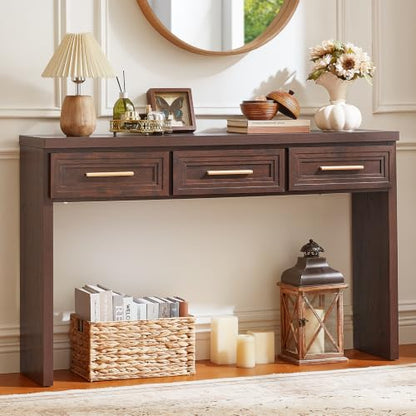 RWYHG 47" Entryway Table with 3 Drawers, Modern Wood Console Table, Walnut | Layered Drawer Front Design , Open Bottom Storage, Farmhouse Behind Couch Table, Entry Table for Living Room Hallway& Foyer - color: Walnut
