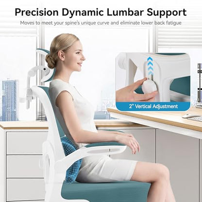 Office Chair Ergonomic Desk Chairs with Adjustable Lumbar Support& Headrest Hanger, High Back Breathable Mesh Chair with Wheels, Rolling Swivel Comfy Task Computer Chair for Home Work Gaming - color: Aqua