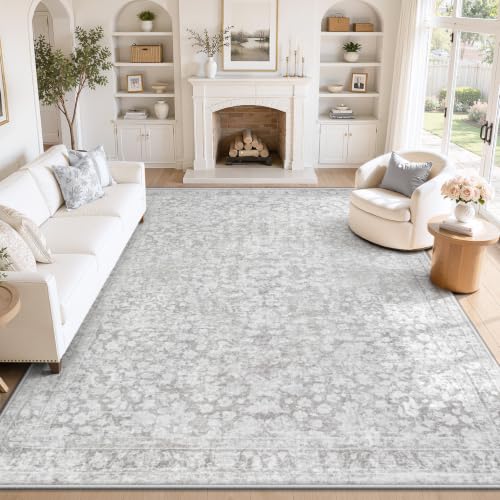 8x10 Area Rugs for Living Room: Boho Vintage Washable Rug Non-Slip Soft Stain Repellent Area Rugs Indoor Low-Pile Large Carpet for Bedroom Office Dining Room Playroom Farmhouse (Grey, 8'x10') - color: Grey, size: 8' x 10' (Rectangular)